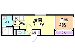 札幌市営東豊線 福住駅 徒歩8分の賃貸マンション 1階1LDKの間取り