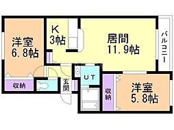 イシラバス藻岩 2LDKの間取図画像