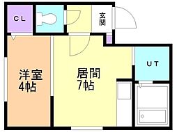 札幌市営東豊線 美園駅 徒歩3分の賃貸マンション 4階1DKの間取り