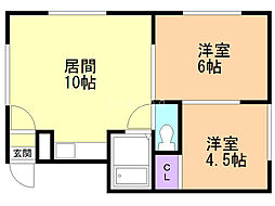 奥村マンション 2LDKの間取図画像