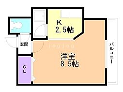 る・ぱれ美園1番館 1Kの間取図画像