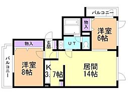 ピュアコート川沿 2LDKの間取図画像