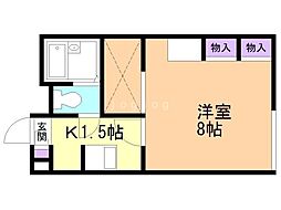 レオパレスライブリー2 1Kの間取図画像