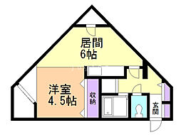 あっぷる家 1DKの間取図画像