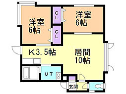 レーベン月寒 2LDKの間取図画像