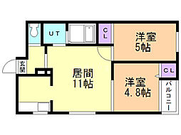 メゾンクー・ドゥ・クール2 2LDKの間取図画像