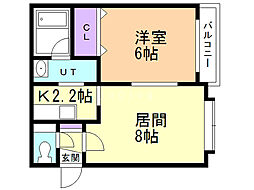 ホワイトハウス 1LDKの間取図画像