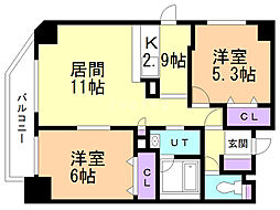 スカイコート 2LDKの間取図画像