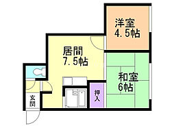フェリオ中の島 2LDKの間取図画像