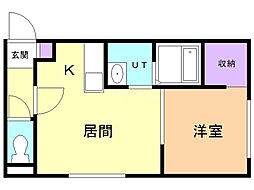 ベレール中の島 1LDKの間取図画像