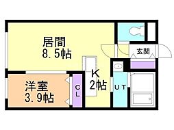 ラ・エスペランス月寒公園 1LDKの間取図画像