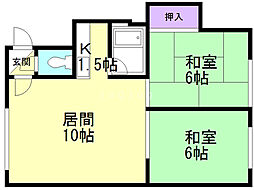 コーポ北央 2LDKの間取図画像