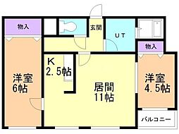 レジデンス月寒 2LDKの間取図画像