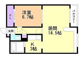 ホークメゾン札幌3号館 1LDKの間取図画像