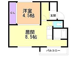 ビレッジハウス福住4 1LDKの間取図画像