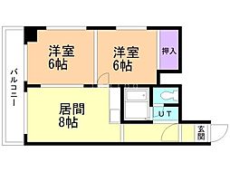 石山エメラルドハイツ 2DKの間取図画像