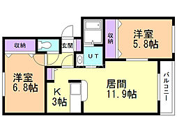 イシラバス藻岩 2LDKの間取図画像