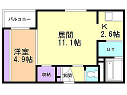 プリメーラ美園 1LDKの間取図画像