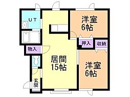クレイン福住B 2LDKの間取図画像