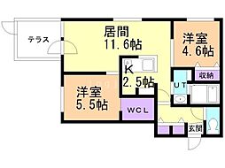 札幌市豊平区平岸二条1丁目マンション 2LDKの間取図画像