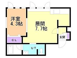 マリンパレス月寒壱番館 1DKの間取図画像
