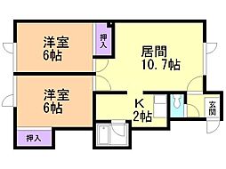 ローズハイム月寒 2LDKの間取図画像