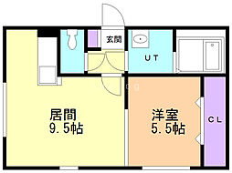 エスカイヤ幸町 1LDKの間取図画像