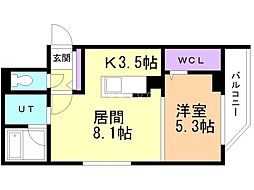 札幌市豊平区水車町2丁目マンション 1LDKの間取図画像