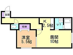 クラリス美園 1LDKの間取図画像
