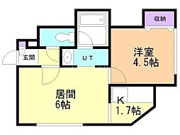 サークル1澄川B棟 1LDKの間取図画像