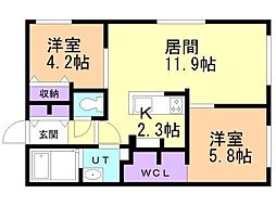 札幌市豊平区平岸二条1丁目マンション 2LDKの間取図画像