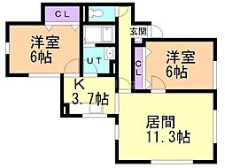 ヒルズ-K 2LDKの間取図画像