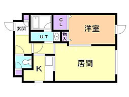 ブランノワール中の島 1LDKの間取図画像