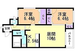 フォレスト月寒公園 2LDKの間取図画像