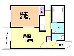 ハルクスマンション 1DKの間取図画像
