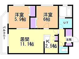 ガーデンハウス平岸 2LDKの間取図画像