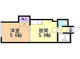 メゾンエクレーレ中の島 1DKの間取図画像