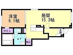 JR函館本線 美唄駅 徒歩19分の賃貸アパート 1階1LDKの間取り