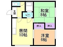 フラワーマンション 2LDKの間取図画像