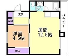 ビレッジハウス栗山2号棟 1LDKの間取図画像