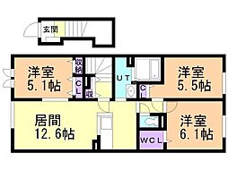 カルム栗山 3LDKの間取図画像