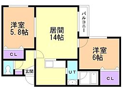 ベルフォレ 2LDKの間取図画像