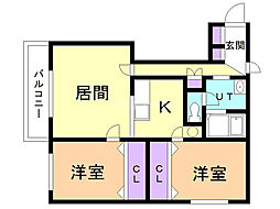 コーポゆもと-7 2LDKの間取図画像
