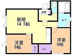 エーコー美唄西A 2LDKの間取図画像