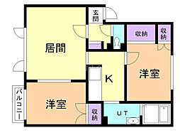 シティーハイム三條パークA 2LDKの間取図画像