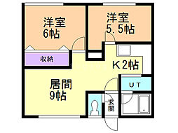 坪井マンションC 2LDKの間取図画像