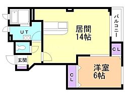 イーストツーヒルズ 1LDKの間取図画像