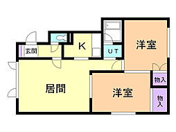 ルミエール江別A 2LDKの間取図画像