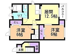 ウエストワンヒルズ 2LDKの間取図画像