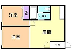 ドミール三笠2 2LDKの間取図画像